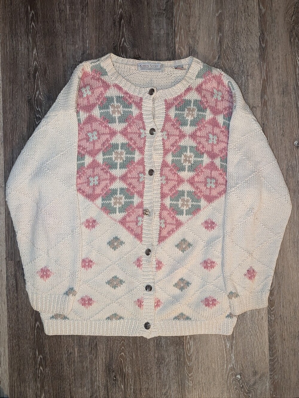 Vintage Karen Scott Cream Floral Cardigan